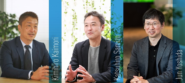 从左向右,Kimihiro Kaimori、Katsuhiro Samo和Jun Yoshida被任命为各自行业的AI变换主管